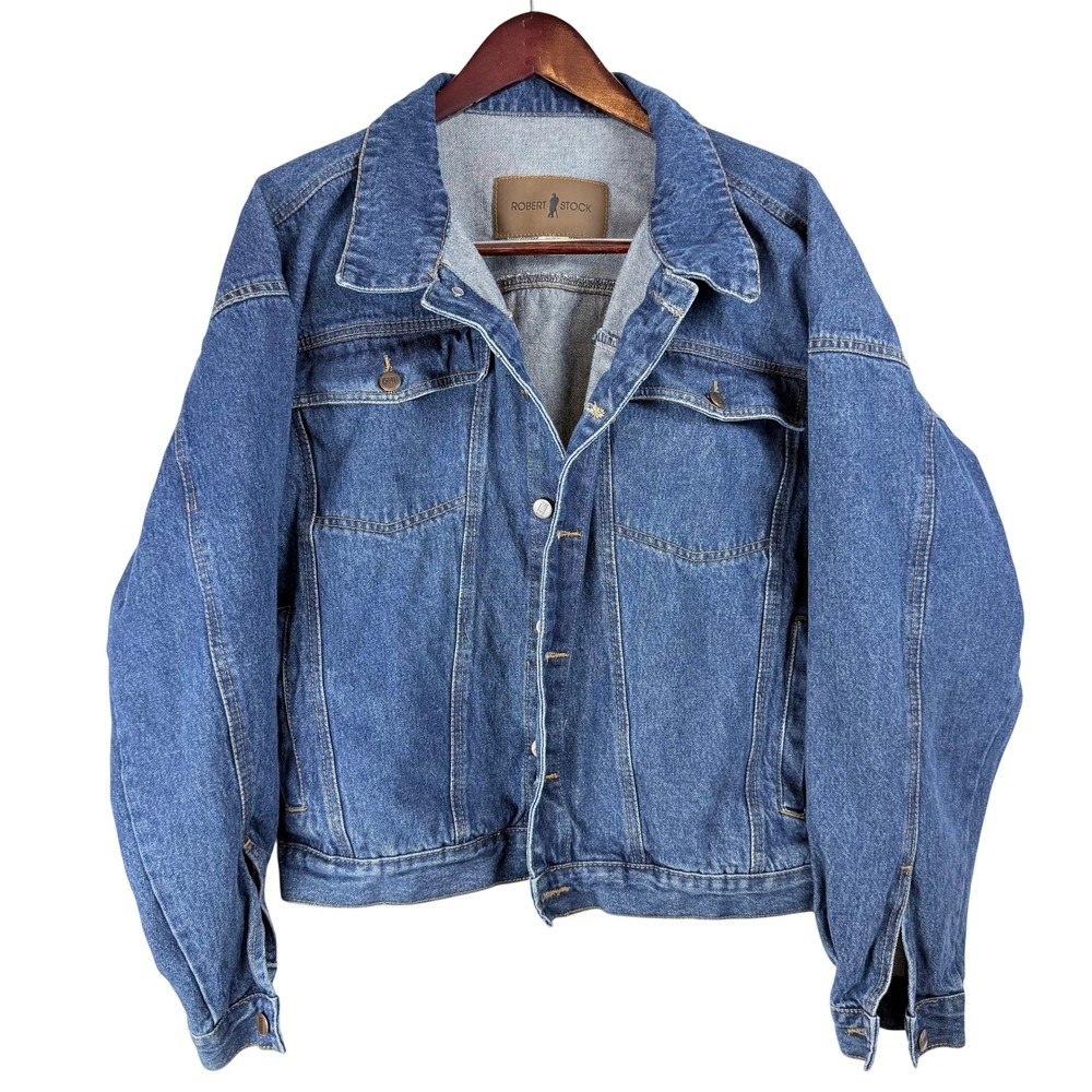 Robert Stock (Robert Graham) Denim Jacket 1X Blue Trucker Vintage 90s Streetwear